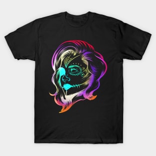 Colorful Stylized Female Calaveras Makeup Day Of The Dead T-Shirt